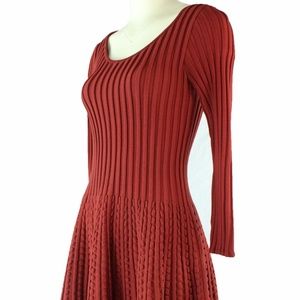 Fendi FZD637 Maroon Ribbed Long Sleeve Skater Dres